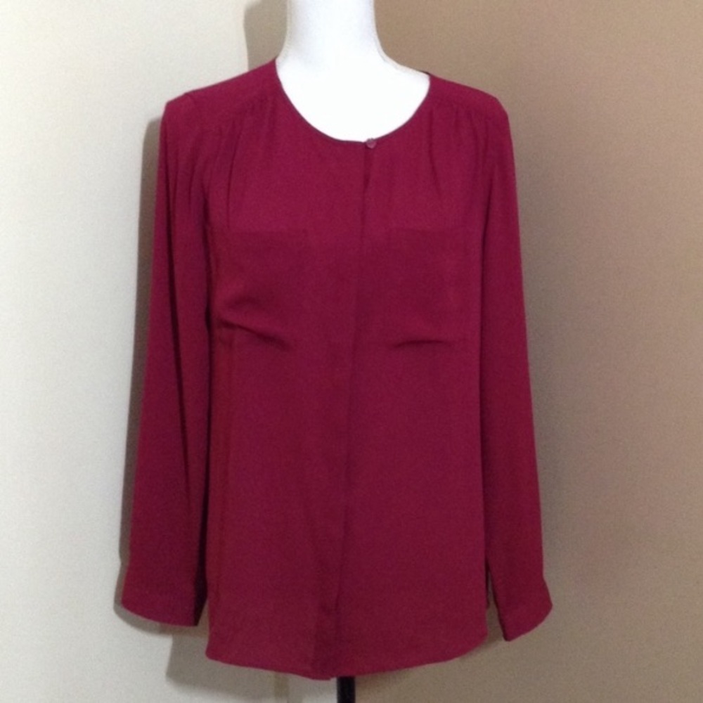 NWT Loft burgundy light weight long sleeve blouse size Medium